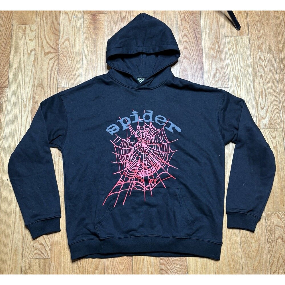 Sp5der Web Hoodie Sweatshirt Size XL Black Red Streetwear Spider Baggy